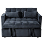 Modern Pull-Out Couch Bed, 3-in-1 Sleeper Sofa with Adjustable Backrest, Velvet Loveseat, Pillows & Side Pockets