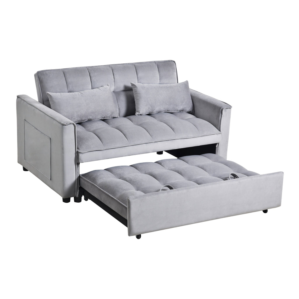 Modern Pull-Out Couch Bed, 3-in-1 Sleeper Sofa with Adjustable Backrest, Velvet Loveseat, Pillows & Side Pockets