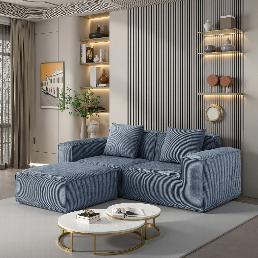 Modular Convertible Sofa Bed 2 Seater Gray Corduroy Velvet