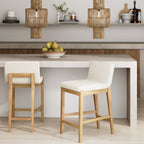 Tabouret de bar moderne Gracie, chaise rembourrée en tissu bouclé et pieds en bois brossé