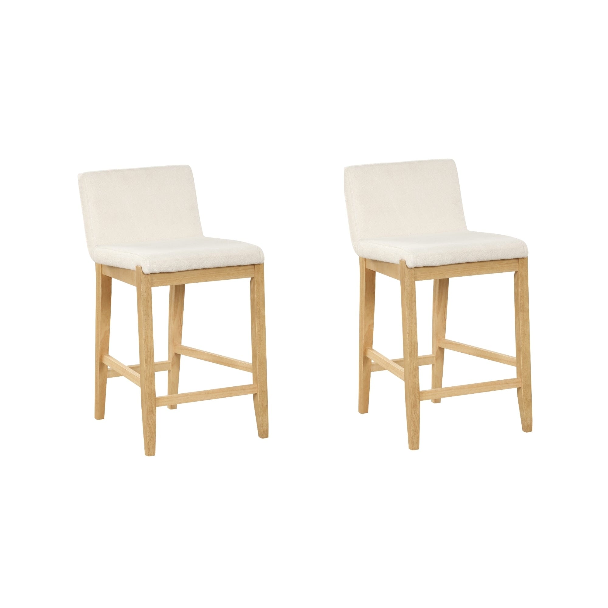 Tabouret de bar moderne Gracie, chaise rembourrée en tissu bouclé et pieds en bois brossé