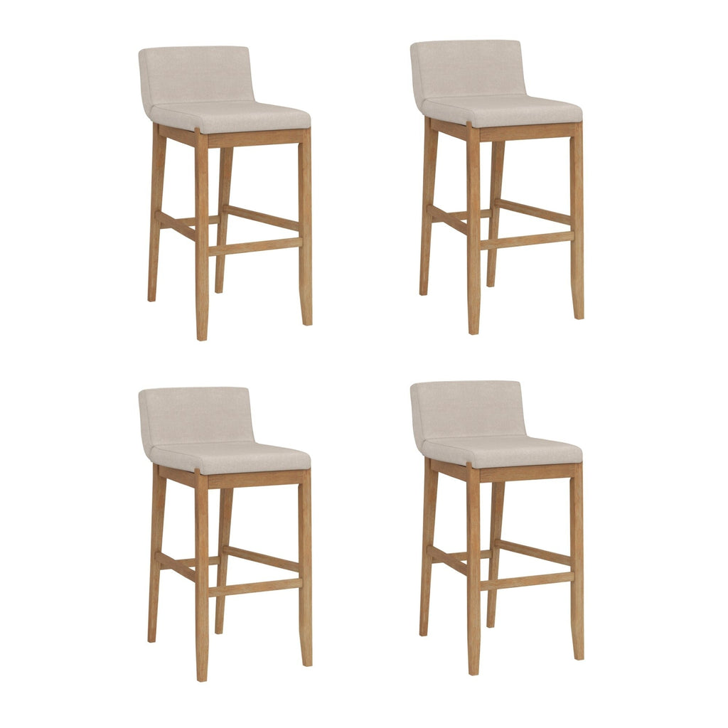 Tabouret de bar moderne Gracie, chaise rembourrée en tissu bouclé et pieds en bois brossé