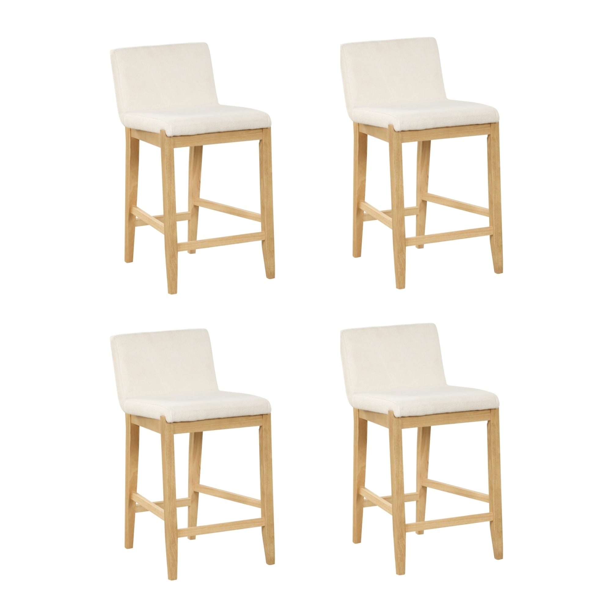Tabouret de bar moderne Gracie, chaise rembourrée en tissu bouclé et pieds en bois brossé