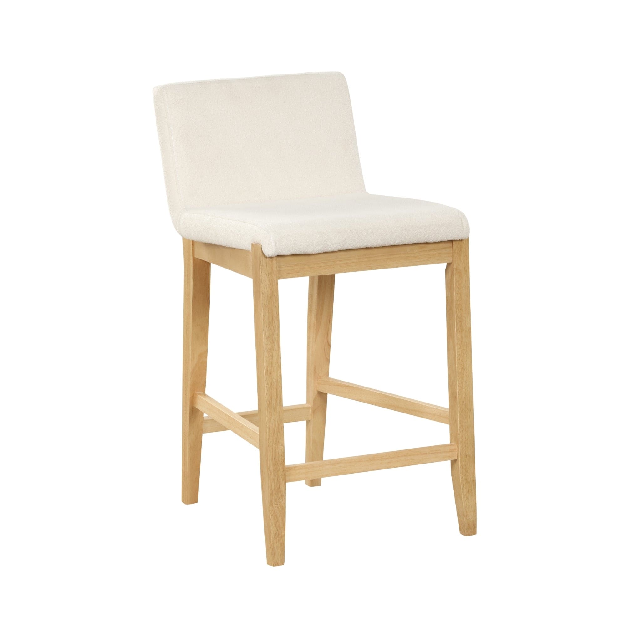 Tabouret de bar moderne Gracie, chaise rembourrée en tissu bouclé et pieds en bois brossé