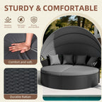 Nuon 4-piece Outdoor Black Wicker Patio Round Daybed Sectional Sofa Set with Retractable Canopy by Havenside Home