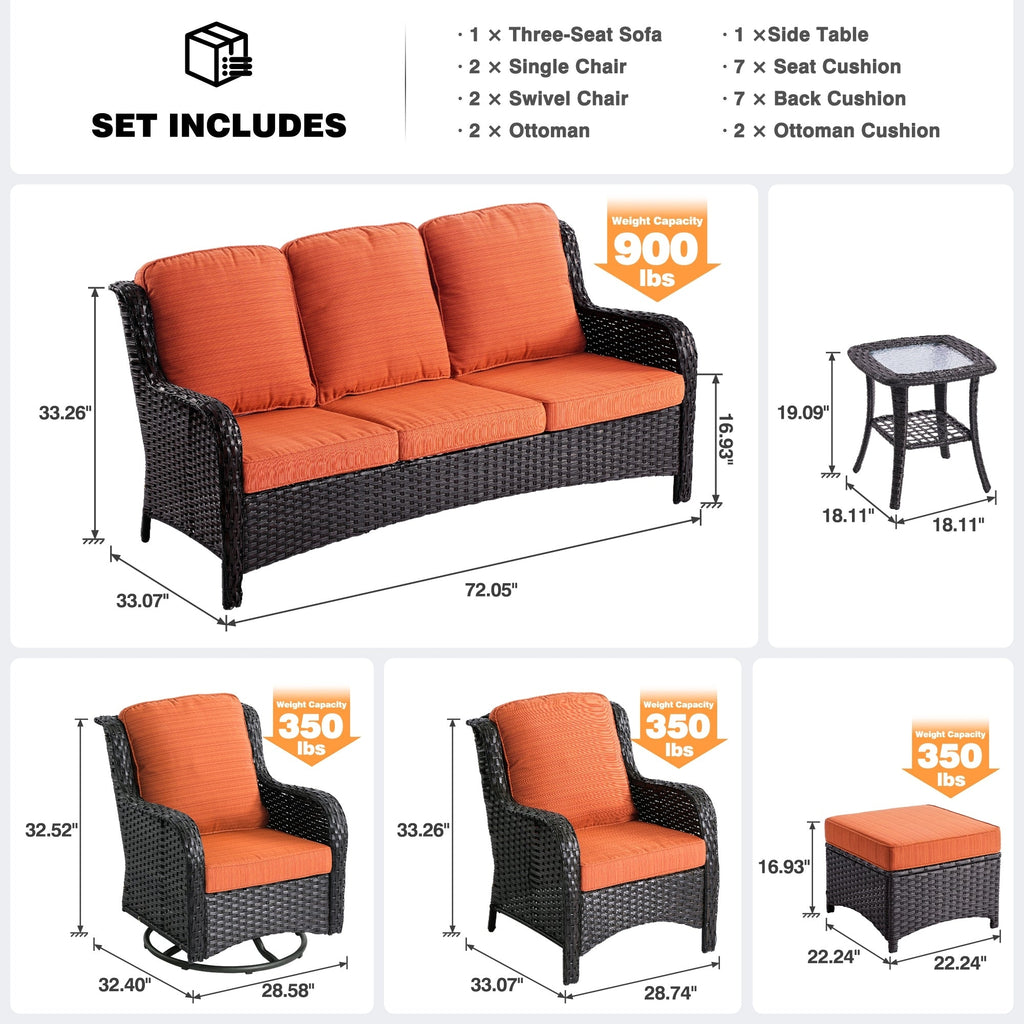 OVIOS 8-piece Patio Wicker Furniture Swivel Chair Set