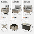 OVIOS 9 Pieces Outdoor Wicker Swivel Chair Set With Fire Table