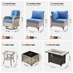 OVIOS 9 Pieces Outdoor Wicker Swivel Chair Set With Fire Table