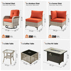 OVIOS 9 Pieces Outdoor Wicker Swivel Chair Set With Fire Table