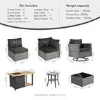 OVIOS Deep Seat Wicker 11-piece Sectional Set Swivel Chairs Fire Pit