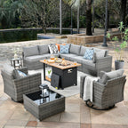 OVIOS Deep Seat Wicker 11-piece Sectional Set Swivel Chairs Fire Pit