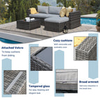 Ensemble de canapé d'angle d'extérieur en résine tressée 5 pièces avec coussins