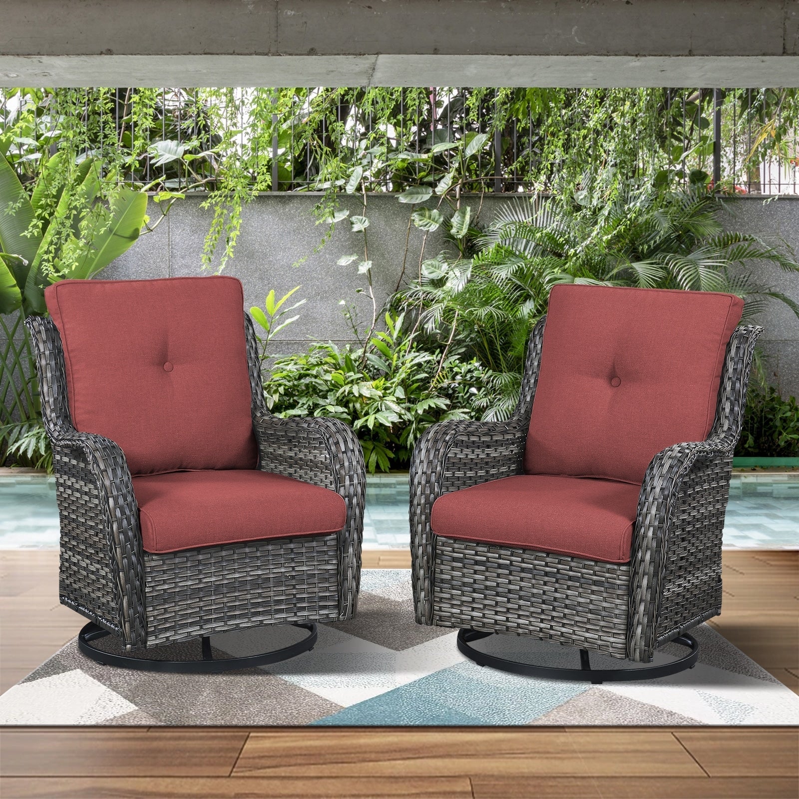 Fauteuils de jardin à bascule en osier Gymojoy avec base pivotante (lot de 2)