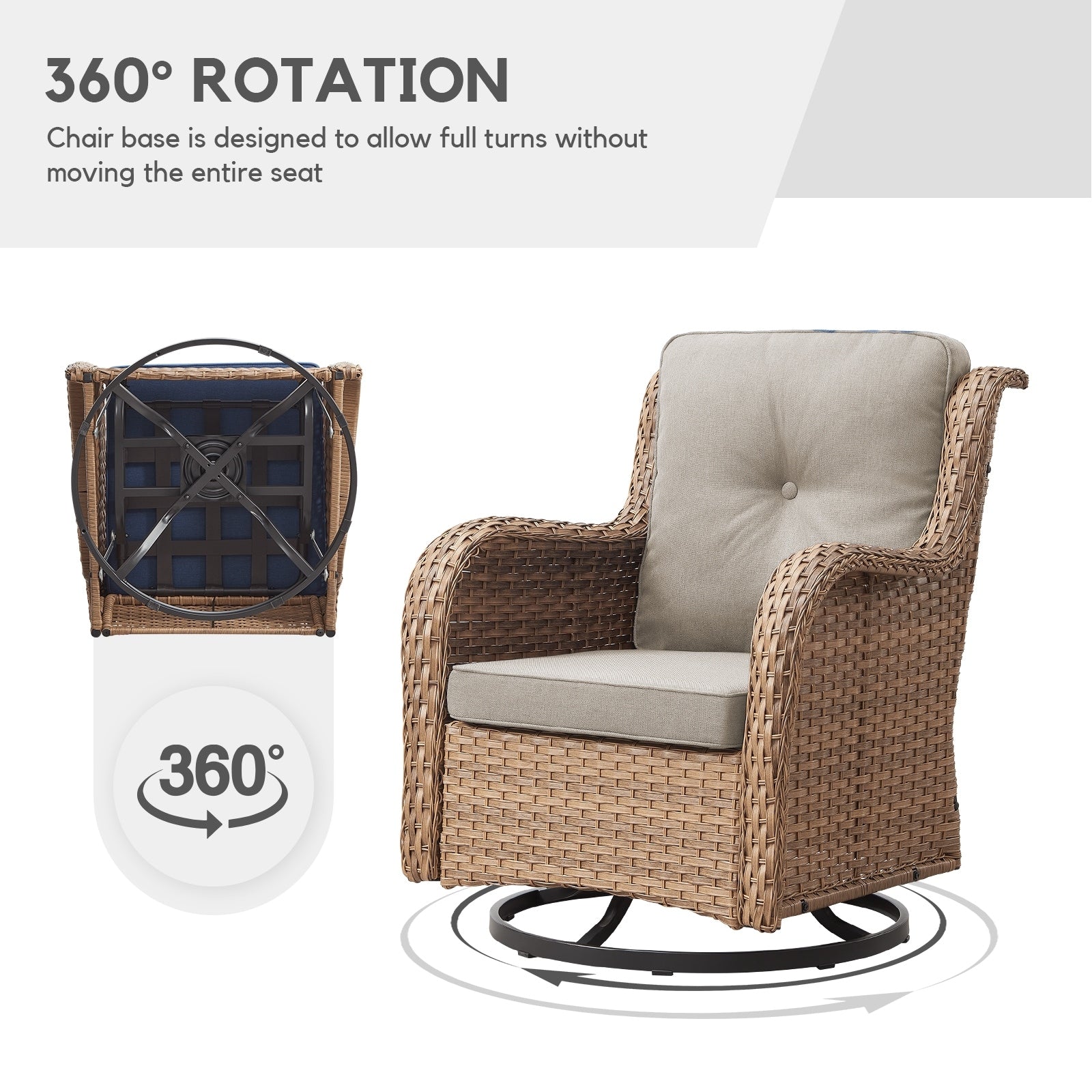 Fauteuils de jardin à bascule en osier Gymojoy avec base pivotante (lot de 2)