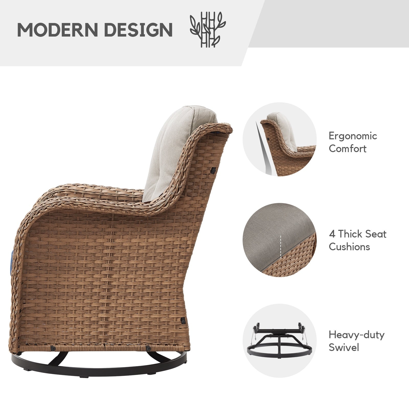 Fauteuils de jardin à bascule en osier Gymojoy avec base pivotante (lot de 2)