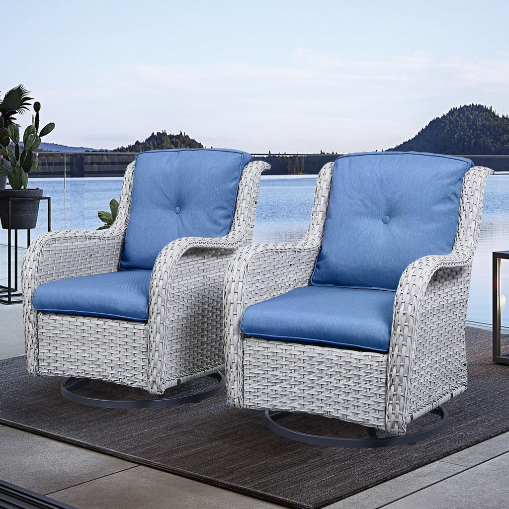 Fauteuils de jardin à bascule en osier Gymojoy avec base pivotante (lot de 2)