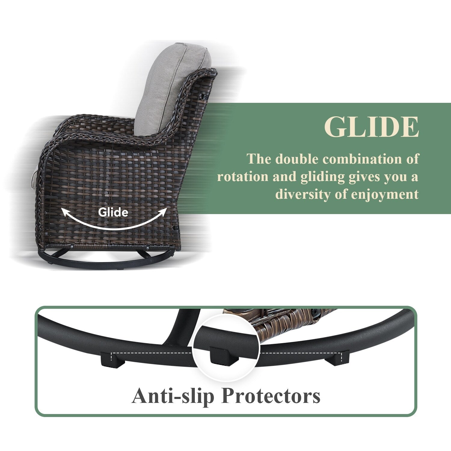 Fauteuils de jardin à bascule en osier Gymojoy avec base pivotante (lot de 2)