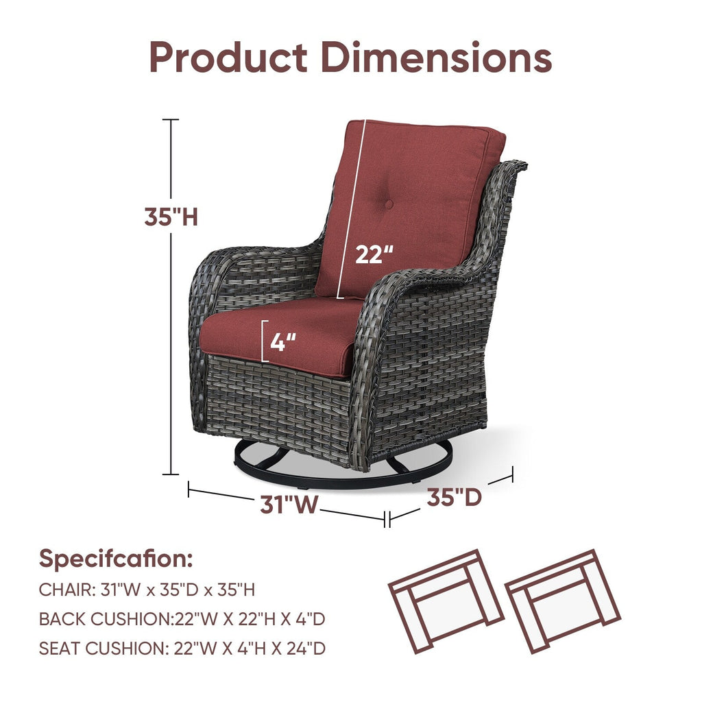 Fauteuils de jardin à bascule en osier Gymojoy avec base pivotante (lot de 2)