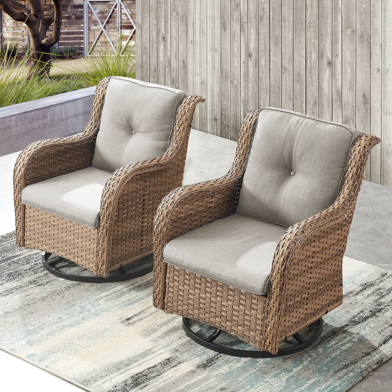 Fauteuils de jardin à bascule en osier Gymojoy avec base pivotante (lot de 2)