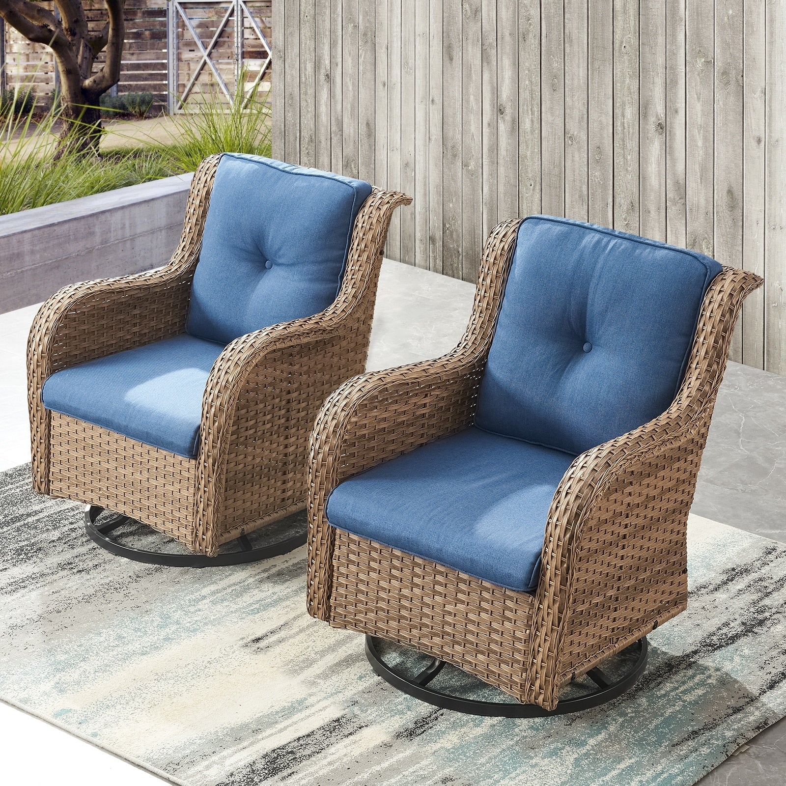 Fauteuils de jardin à bascule en osier Gymojoy avec base pivotante (lot de 2)