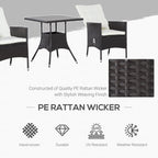 Outsunny 3 Pieces Patio PE Rattan Sofa Set, Outdoor Recliner Chairs Wood Grain plastic Top Coffee Table