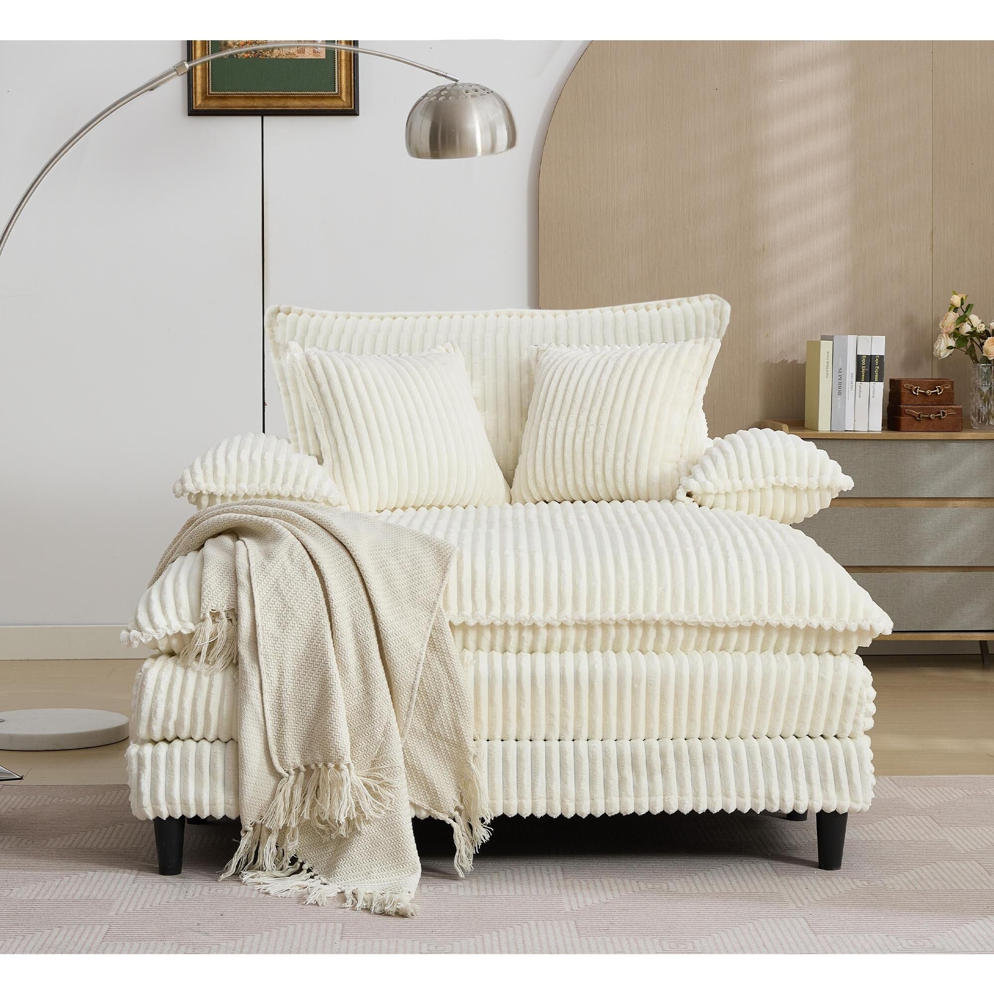 Oversized Chaise Lounge Fluffy Corduroy Sofa Bed Adjustable