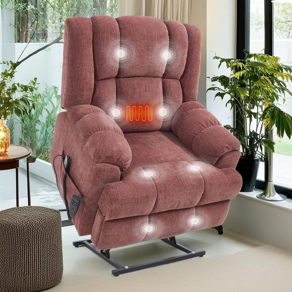 Oversized Chenille Power Lift Recliner Chair with Massage and Lumbar Heating, Infinite Position Reclining