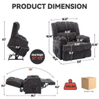 Oversized Chenille Power Lift Recliner Chair with Massage and Lumbar Heating, Infinite Position Reclining