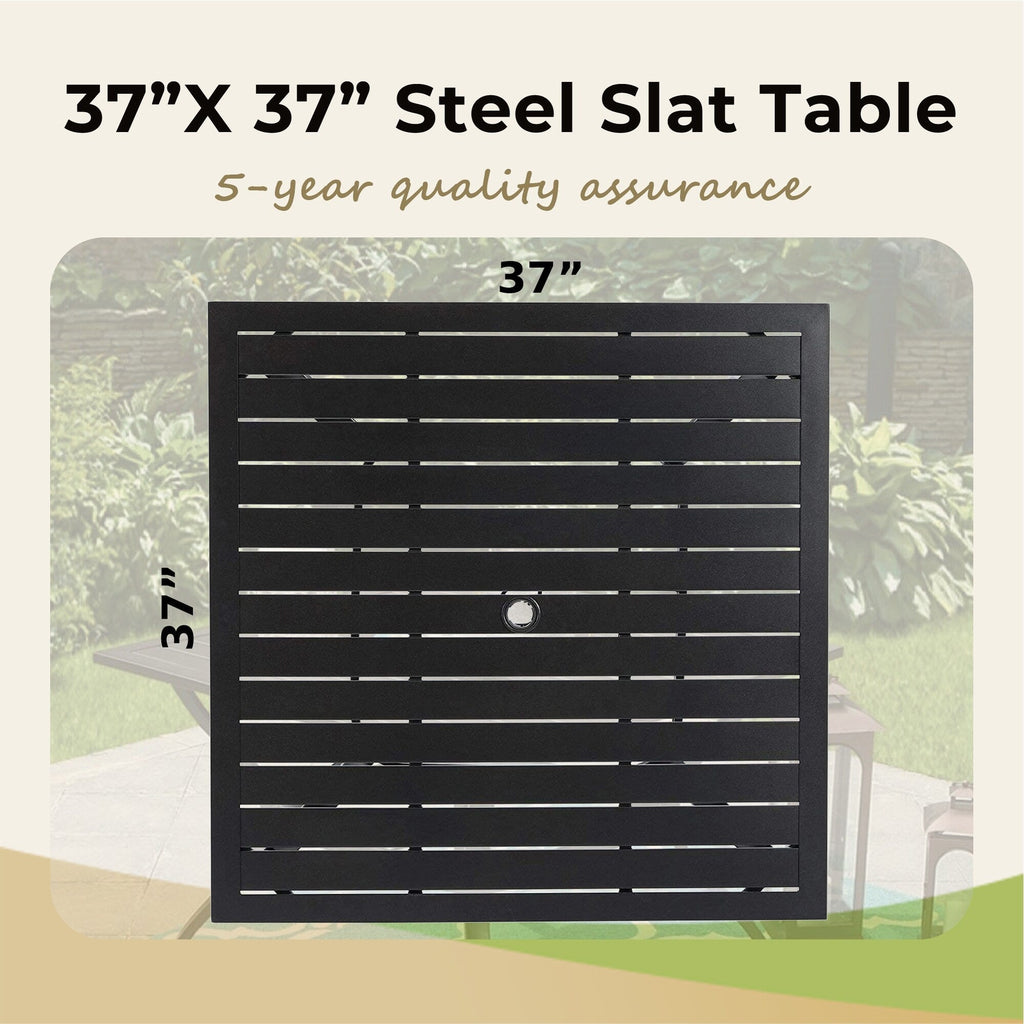 MAISON ARTS 6-Piece Patio Dining Set with 10ft 3 Tier Auto-tilt Umbrella: 4 Metal Outdoor Chairs 1 Metal Square Dining Table