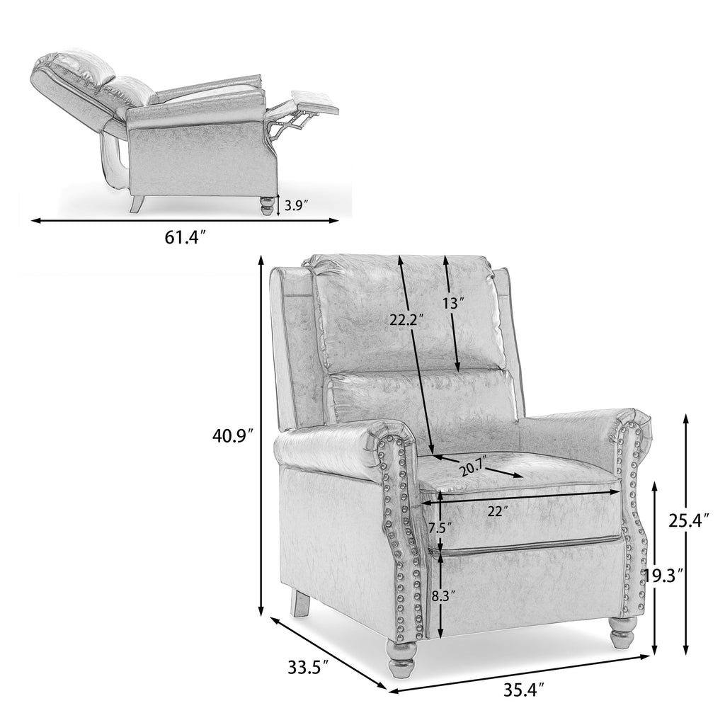 Manual Pushback Recliner Chairs with Nailhead Trim