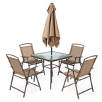 Pellebant 6 Piece Patio Set with Table, Umbrella and 4 Folding Chairs - 22.4Wx26.8Dx34.4H