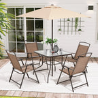 Pellebant 6 Piece Patio Set with Table, Umbrella and 4 Folding Chairs - 22.4Wx26.8Dx34.4H