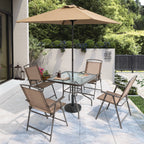 Pellebant 6 Piece Patio Set with Table, Umbrella and 4 Folding Chairs - 22.4Wx26.8Dx34.4H