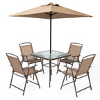 Pellebant 6 Piece Patio Set with Table, Umbrella and 4 Folding Chairs - 22.4Wx26.8Dx34.4H