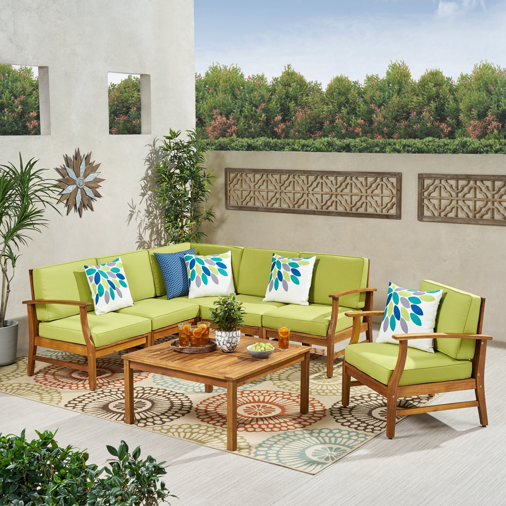 Perla Outdoor 7-piece Acacia Wood Sofa Set with Cushion by Christopher Knight Home