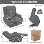 Power Lift Recliner Chair for Elderly, Fabric Lift Chairs w/ Extended Footrest, with 2 Cup Holders,Side Pockets, Remote Control