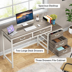 Reversible Computer Desk with 5 Drawers, Home Office Desk with File Cabinet Drawer Printer Stand