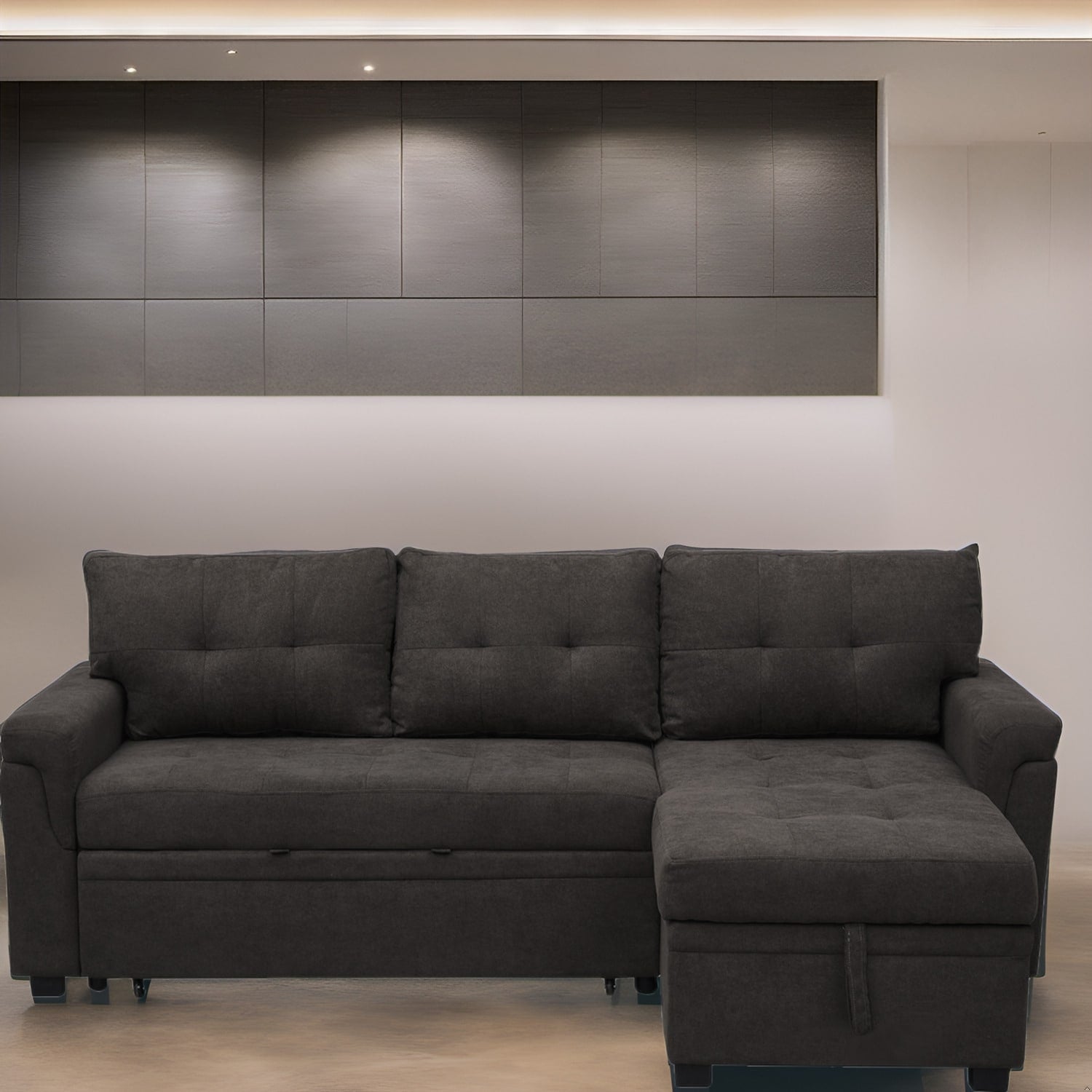 Reversible Sectional Sofa with Pull-Out Sleeper Bed, Hidden Storage Chaise, Durable Legs,