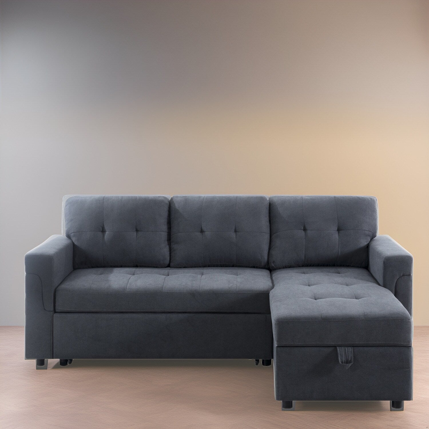 Reversible Sectional Sofa with Pull-Out Sleeper Bed, Hidden Storage Chaise, Durable Legs,