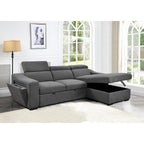 Roomfitters 103 Convertible Sectional Sofa with Storage Chaise, Adjustable Headrests, L-Shaped Sleeper Corner Sofa, Dark Gray