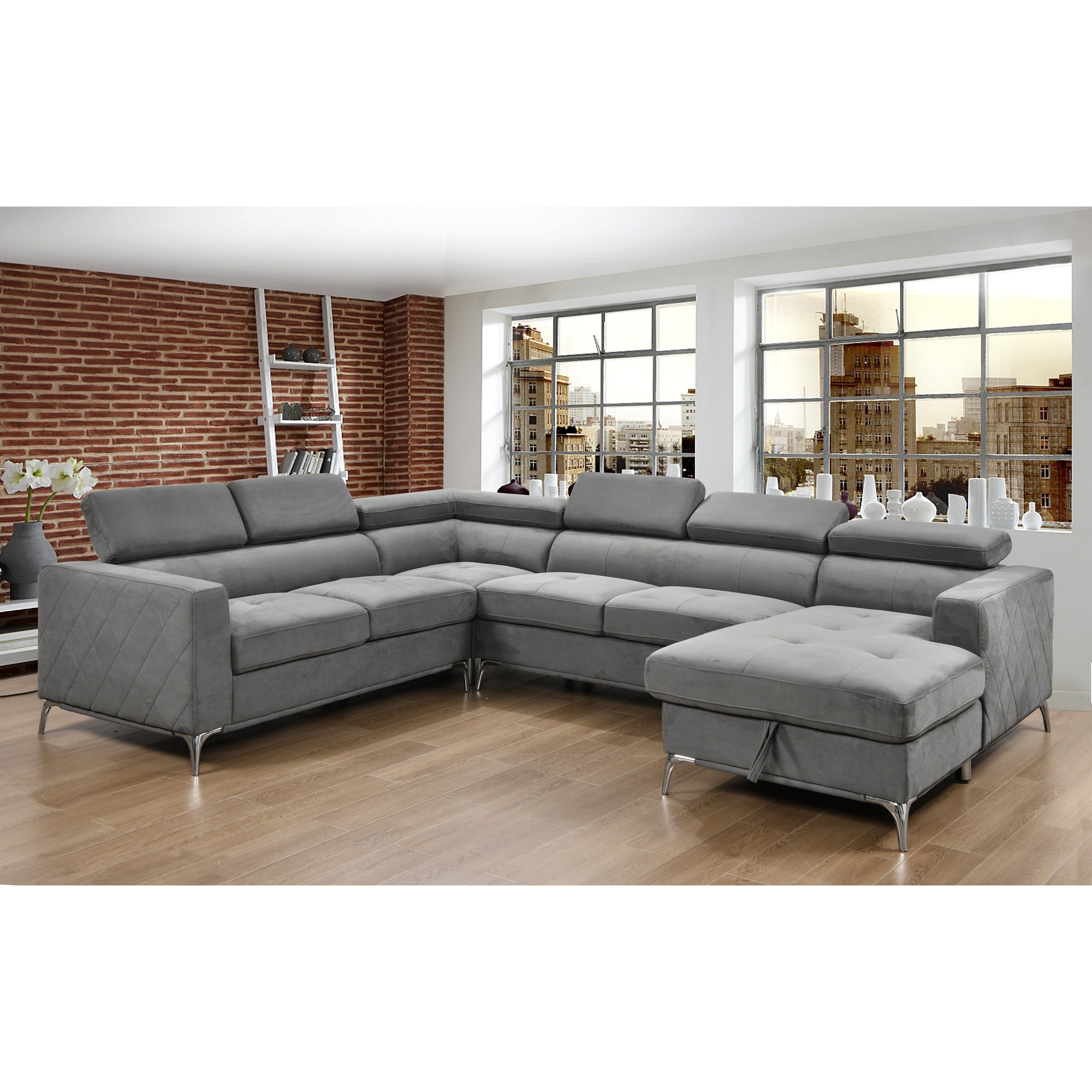 Roomfitters 122 Oversized Sectional Sofa Couch with Chaise Storage, Contemporary U-Shaped 7-Seater Sofa