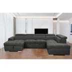 Roomfitters 128 U-Shaped Sectional Couch with Ottomans, Reversible Modular Sofa 7-Seater Couch with Storage Seat, Grey