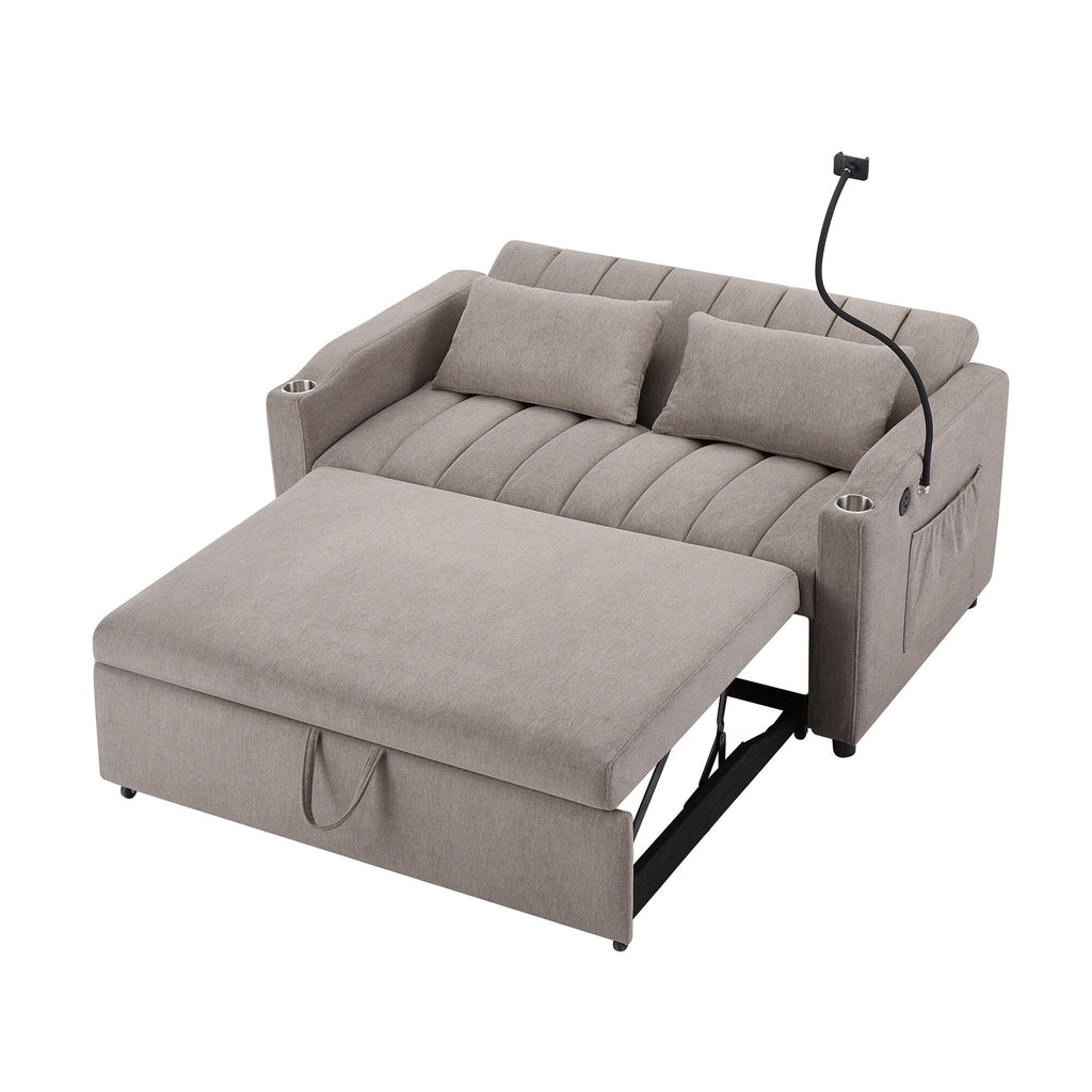 Roomfitters Convertible Loveseat Sofa Bed with USB Ports, Side Pockets, Cup Holders, and Swivel Phone Holder for Living Room