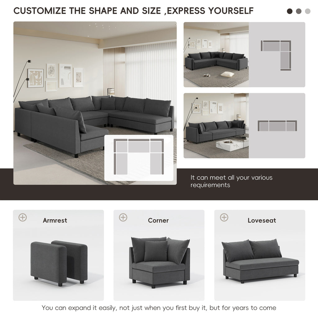 Sectional Sofa,Reversible U Shaped Chenille Couch Set,Free Combination,Oversized 8 Seat Convertible Sofa