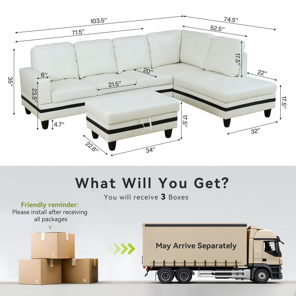 Semi PU Synthetic Leather 3-Piece Couch Living Room Sofa Set