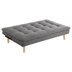 Siana Convertible Sofa Bed, Tufted Gray Fabric, Brown Wood, 72 Inch
