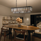 Lustre moderne contemporain en cristal gris fumé et noir à deux niveaux, suspension linéaire pour îlot de cuisine ou salle à manger, 119 cm (47 po).