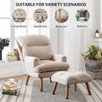 Soft Fabric Casual Living Room Armchair With Adjustable Backrest And Legs Stool