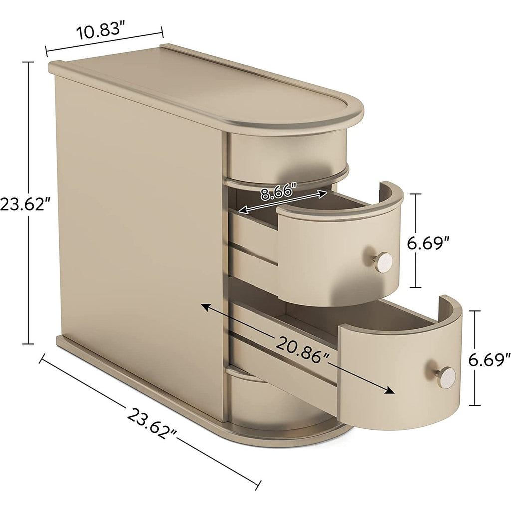 Solid Wood Chairside End Table, Two-Drawer Narrow Side Table Slim