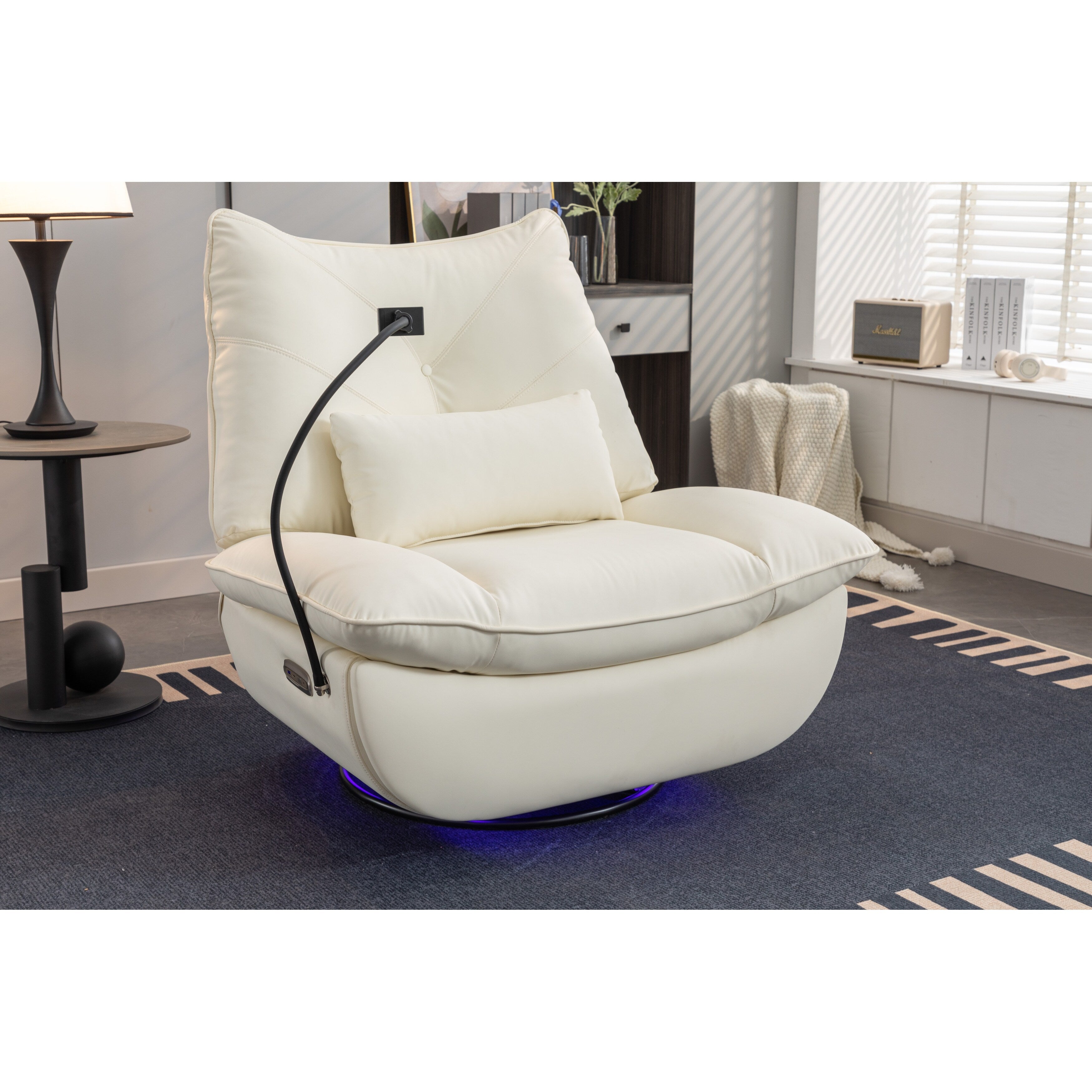 Swivel Glider Power Recliner with Bluetooth Speakers, Phone Holder, USB and Type-C Charging Ports, Hidden Arm Storage